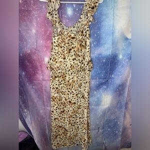 sofia by sofia vergara Cream and Brown Animal Print Midi Dress